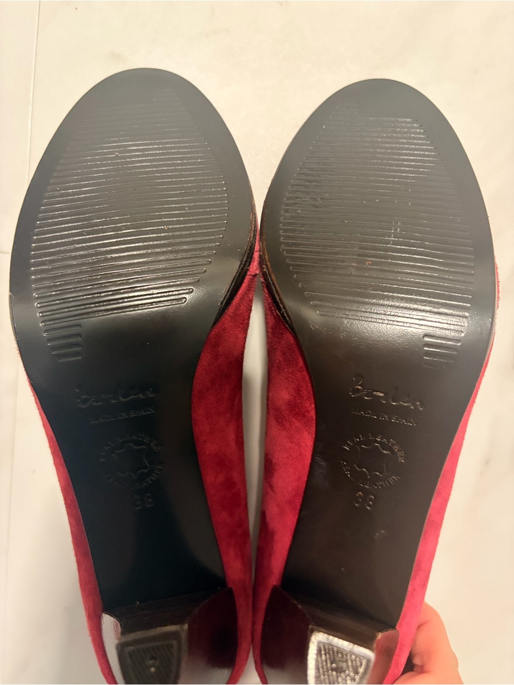 BODEN Womens Size 38 (US 7.5) Burgundy Perforated Suede Leather Pumps EUC - Picture 12 of 13
